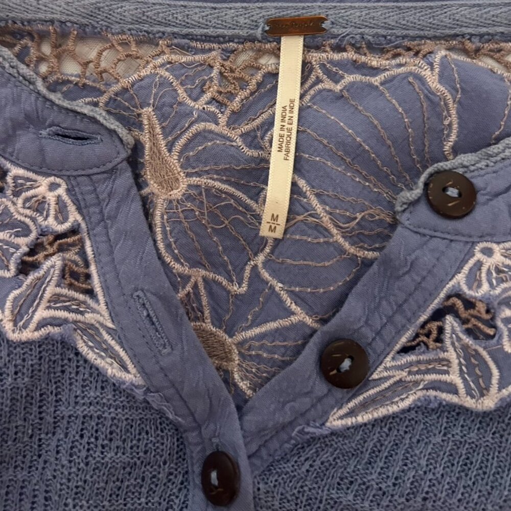 Free People Easy Breezy Just Dusk Appliqué Lace Henley Shirt - Picture 5 of 5